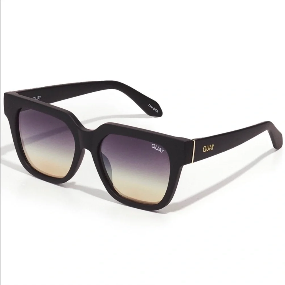Quay Australia PSA Matte Black Gold Sunglasses NWT - Picture 2 of 9